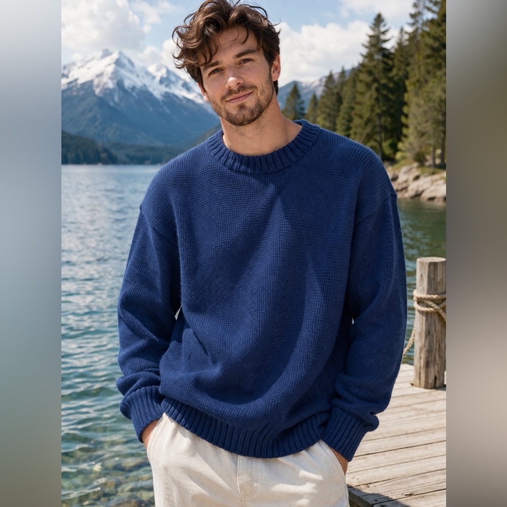 T. Harris London Navy Blue Knit Sweater Size Large | Classic Cotton Crewneck